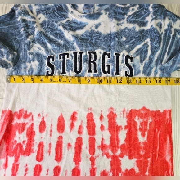 Vintage Embroidered Sturgis Rally Tee in Red, White, and Blue Tie Dye Size Small - Picture 7 of 8